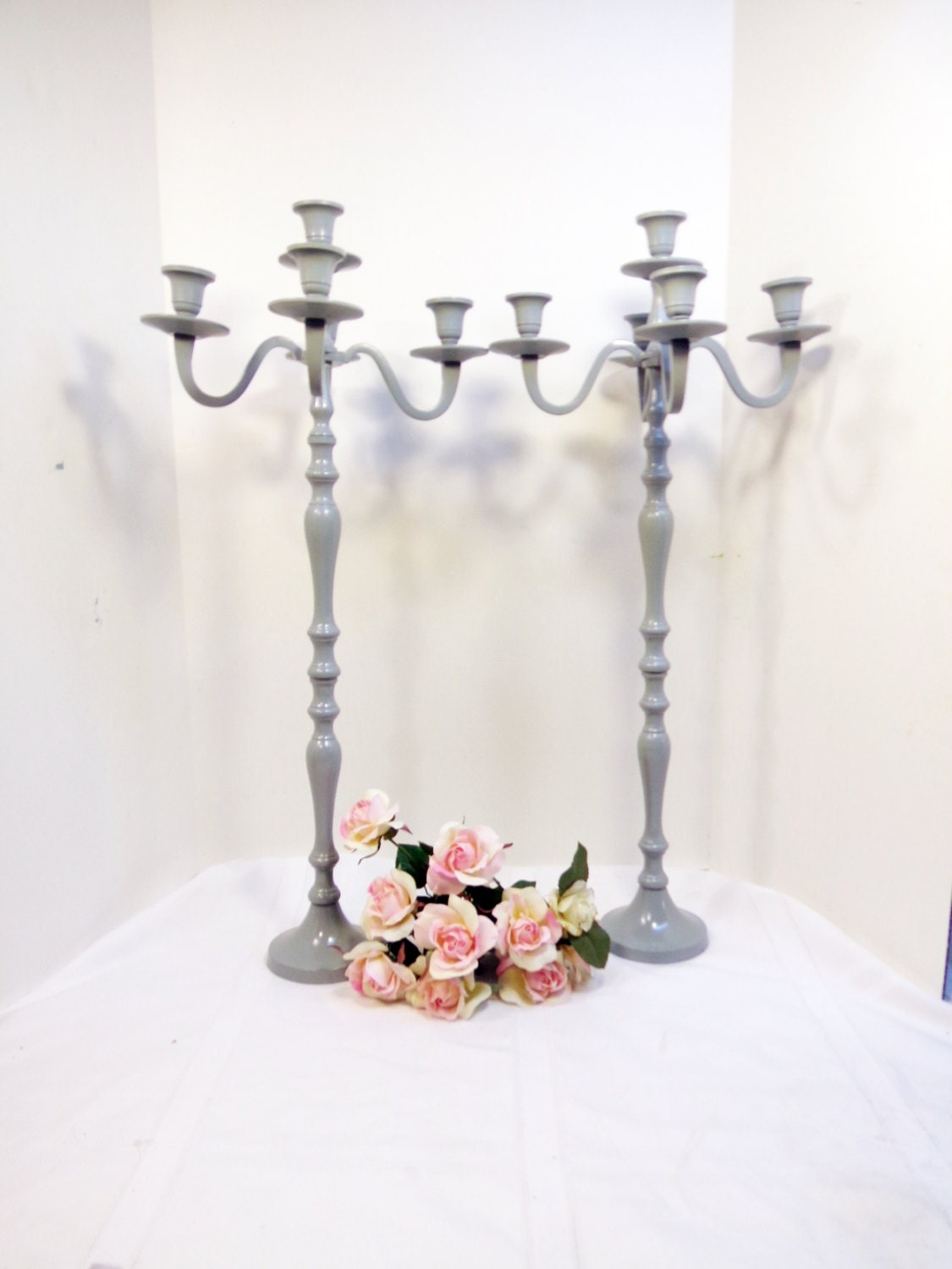 One Tall Wedding  Candle  Candelabra 5 arm Candle  Holder  Tall