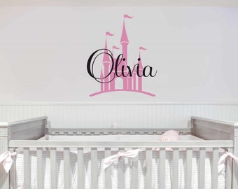 Custom wall decal - Children Princess Wall Decal - Personalized girls Name with castle vinyl wall lettering.