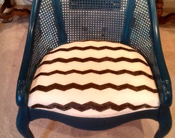 Vintage Cane Barrel Chair/Black and White Chevron/Photography Prop Chair