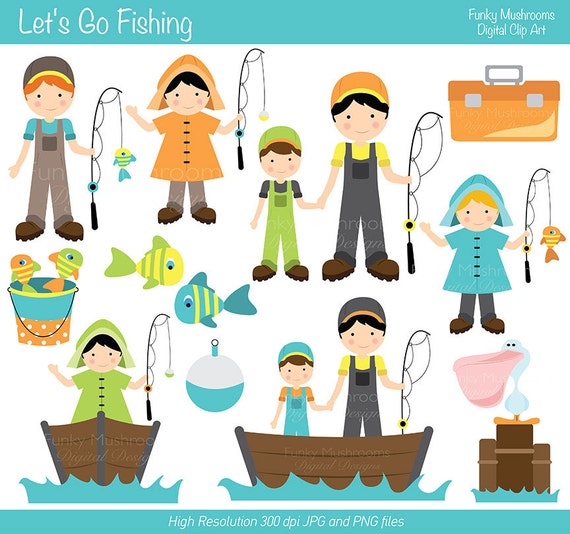 Digital Clipart Let's Go Fishing for by funkymushrooms on Etsy