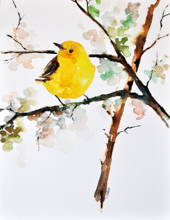 ORIGINAL Watercolor Painting Bird Painting Yellow Finch 8x11   Il 570xN.576040282 Pdcf 