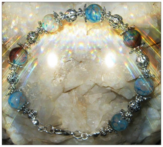 Handmade Silver Bracelet with Blue Dragon Vein Agate by IreneDesign2011
