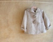 Linen Jacket, Pea Coat Toddler girls, biscuit colored , sailor collar. MADE TO ORDER