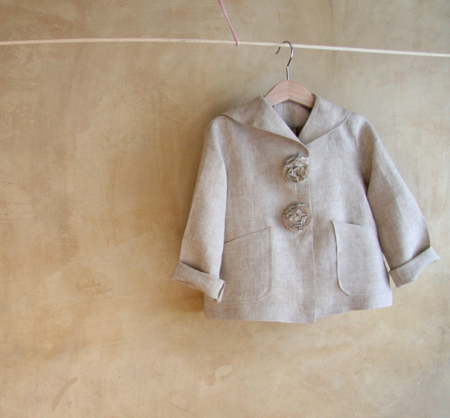 Linen Jacket Pea Coat Toddler girls biscuit colored sailor