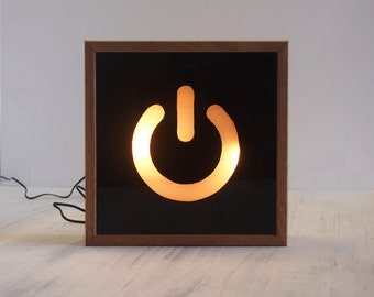 Light Box Hand Painted Power Switch Symbol / Wooden Lightbox / Lighted Sign / Illuminated Sign / Tasmanian Oak Frame / LED