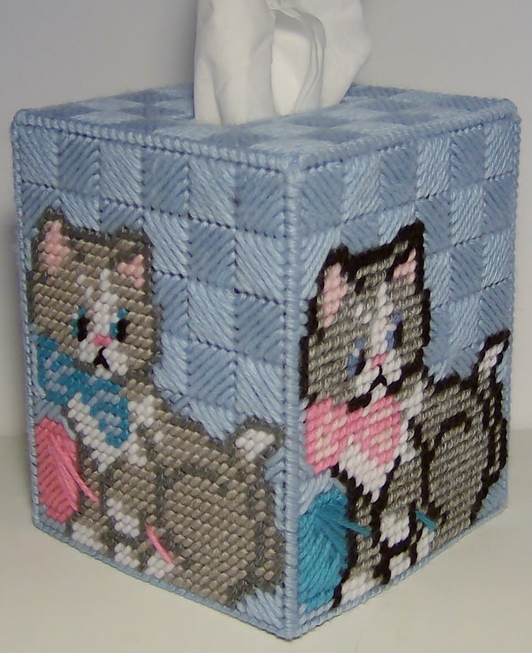 PLAYFUL KITTEN/CAT Boutique Size Tissue Box by NiftyStitches4U