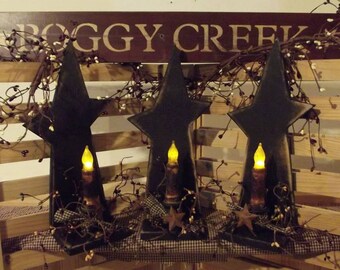 Star Candle w/candle, Primitive Candle Holder, Home Decor, Country Home Decor, Primitive Decor, Timer Candle Upgrade Available, Made in USA