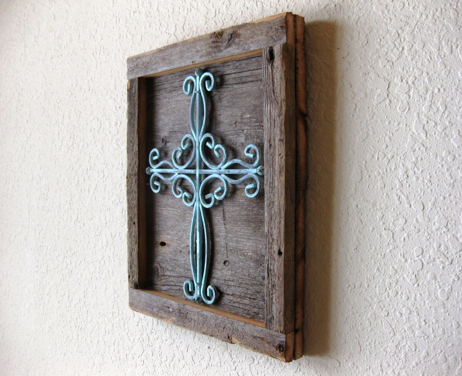 Reclaimed Barn Wood and Light Teal Painted and Distressed