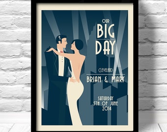 art deco wedding print, art deco wedding poster, Unique Wedding Gift, Art Deco Wedding, art deco print for wedding, our big day print