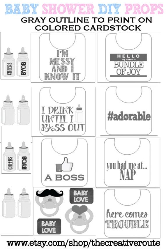 Baby Shower Photo Booth Props Printable Large 8 page PDF DIY