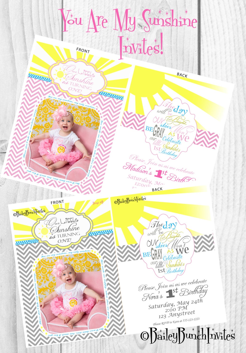 You Are My Sunshine Personalized / Pink by BaileyBunchInvites