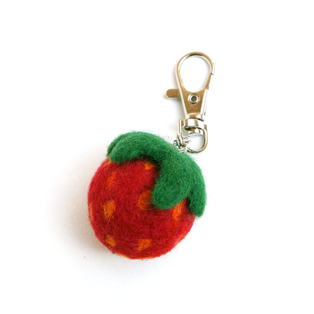 Wool Needle Felted Keychain Bag Charm with Red Green