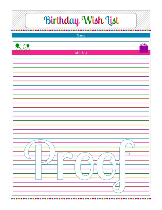 Birthday Wish List Instant Download PDF by
