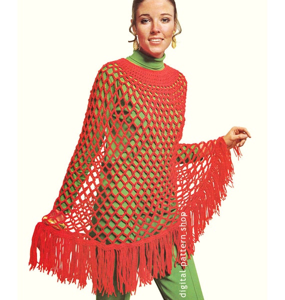 Womens Crochet Poncho Pattern 1960s Vintage by ...