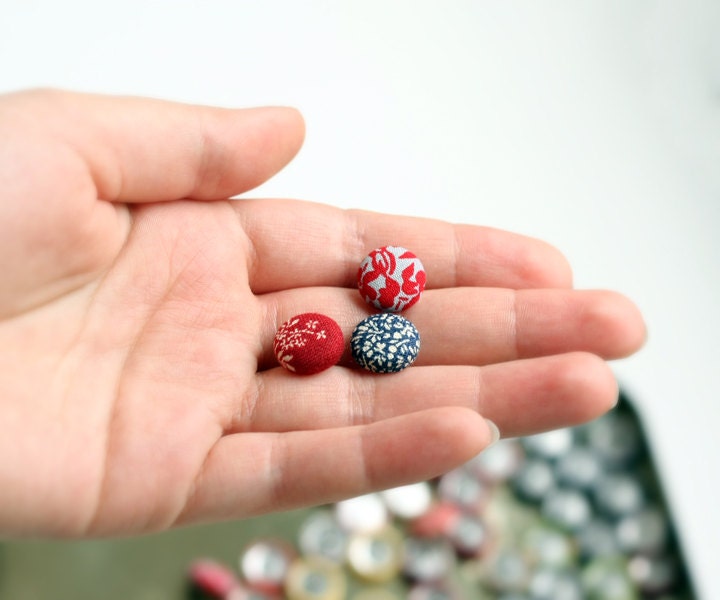Set of 3 pairs Fabric covered stud earrings Small by OZERNA