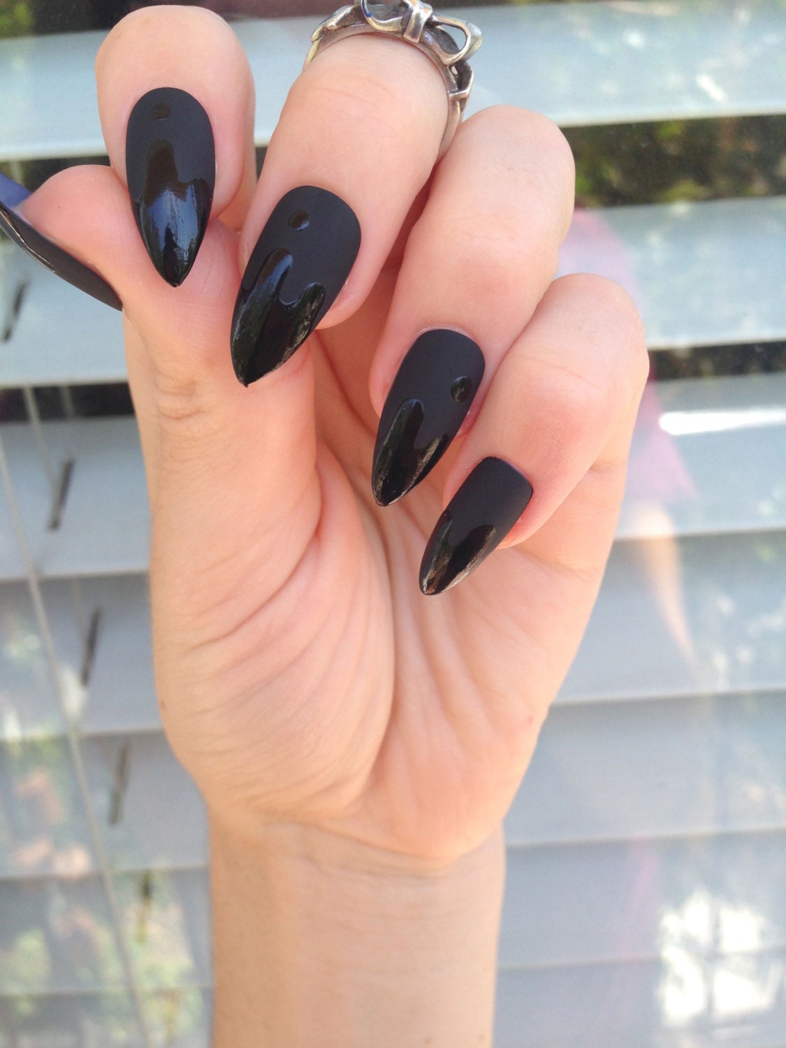 Matte Black Stiletto nails 24 drip matt black nails Matte