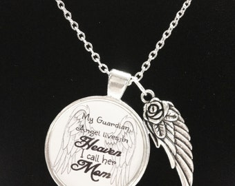 Mom Angel Necklace, Guardian Angel Mother Necklace, In Heaven Wing Memory Remembrance Memorial Not Forgotten, Sympathy Gift Necklace
