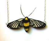 Hummingbird Moth Necklace- Statement Necklace, Clay Pendant, Moth Necklace, Insect Jewelry, Yellow Bug, Wing Pendant, Deadhead Art Team