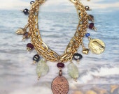 Bracelet - Sea of Galilee Fish Mary Magdalene Charm - Ruby, Citrine, Pearl, Czech Glass, Crystal, 18K Gold Vermeil