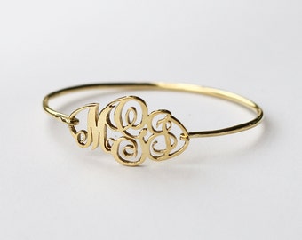 20% OFF Monogram Bangle - Monogrammed Bracelet - Silver or Gold-plated - With Gift Box - Wedding Gifts or Bridesmaids Gifts - JB12