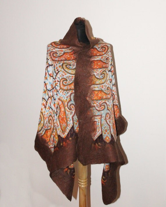 Artistan Handmade Felted Scarf, Feather Scarf Felted Scarf Nunofelt Scarf, Felt Poncho, Nuno Felt Scarf, Felt Shawl, Felted Shawl