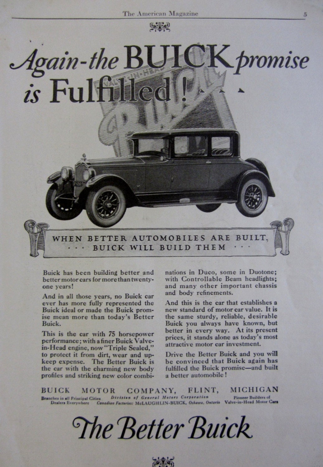 1925 Buick Motor Company Automobile Vintage Advertisement