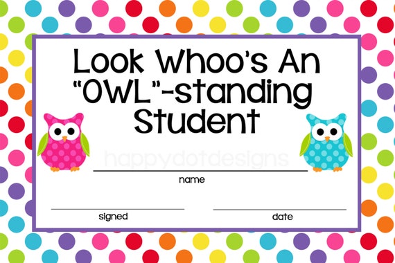 Items Similar To Printable Student Reward Certificates Rainbow Owl Items Similar To Printable Student Reward Certificates Rainbow Owl