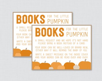 Little Pumpkin Baby Shower Bring a Book Instead of a Card Invitation Inserts - Instant Download - Orange and Brown - Little Pumpkin 0035-O