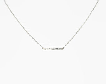 Silver Bar Necklace - Long Textured Bar