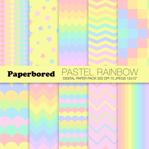 Download PASTEL RAINBOW Digital Paper Pack Assorted Designs in Pastel