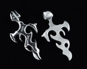 Cross Pendant Stainless Steel Sword Black Silver Enamel
