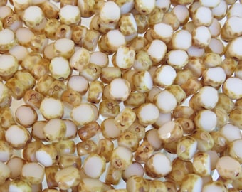 6mm Faceted Opaque Butter Pecan Picasso Table Cut Firepolished Czech Glass Beads (BS666)