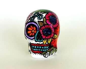 Ceramic Sugar Skull Black White Day of the Dead by sewZinski