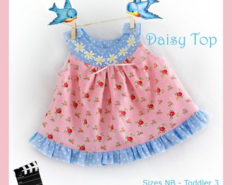Circle Yoke Top PDF Pattern NB 3 6 9 12 months, 2, 3 Summer Spring Fall Winter Baby Infant Toddler