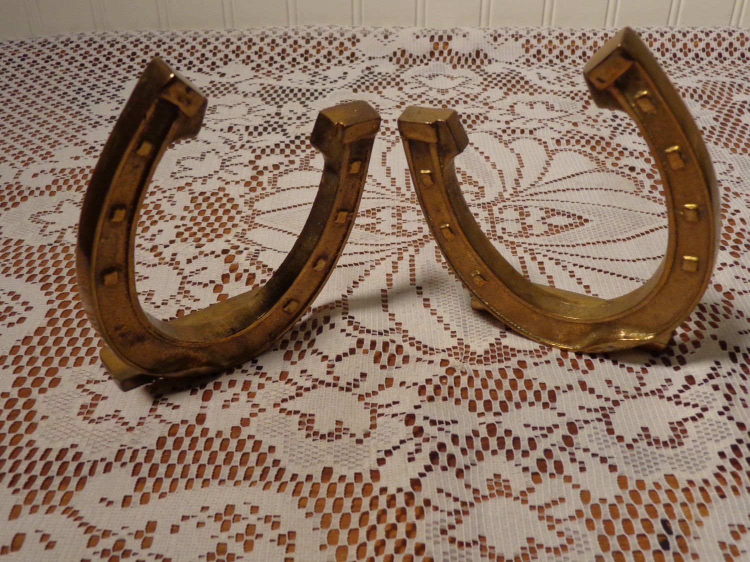 antique painted brass bookends