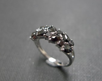 Marquise Black Diamond Wedding Ring in 14K White Gold, Diamond Wedding Band, Diamond Engagement Ring, Black Diamond Ring, Marquise Ring