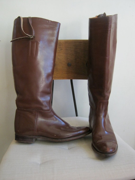 brown leather riding boots 7.5/38 with jodhpur knee strap