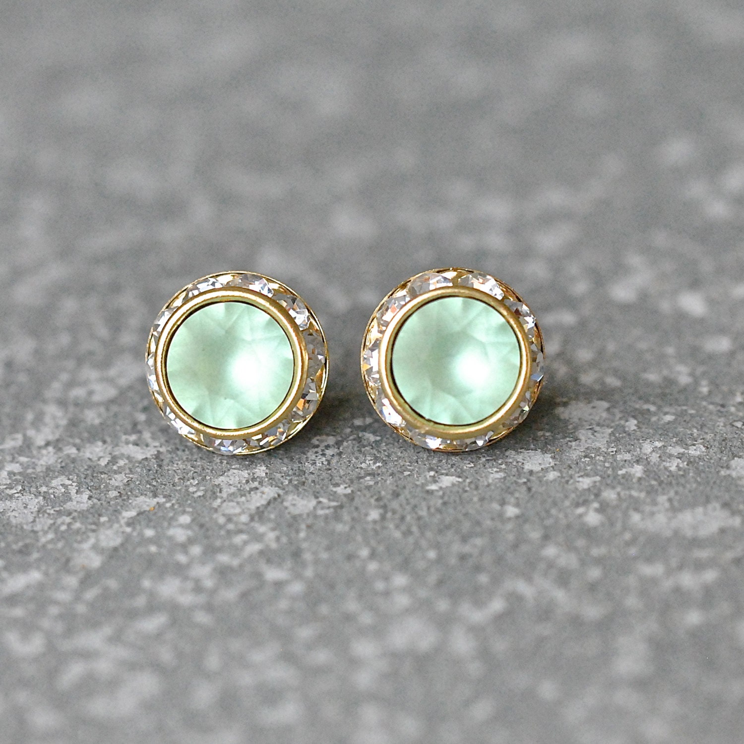 Mint Green Stud Earrings Swarovski Crystal Frosted by MASHUGANA