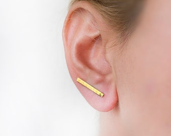 Titanium earring, gold bar earring, bar earring, modern minimal earrings, minimalist jewelry, stick earring, gold, hammered, elegant earring