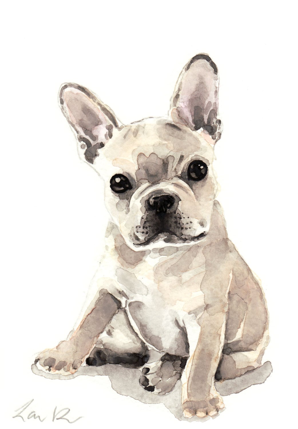 French Bulldog Puppy Cute & Innocent ORIGINAL Watercolor 5 x