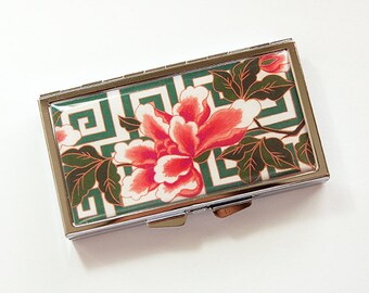 7 Day pill box, 7 Day pill case, Pill Container, Pill Case, 7 day, 7 section, Pill box, Floral, Flowers, Pink, Green, Asian Design (4187)