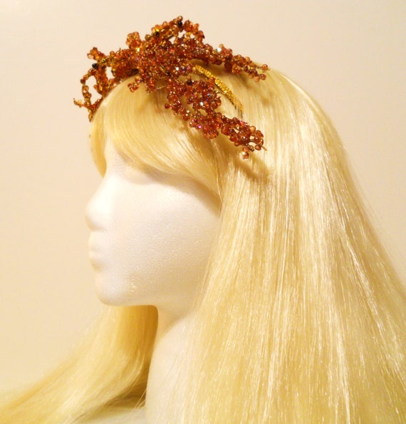Gold Fascinator Headband Golden Tiara Autumn Fall