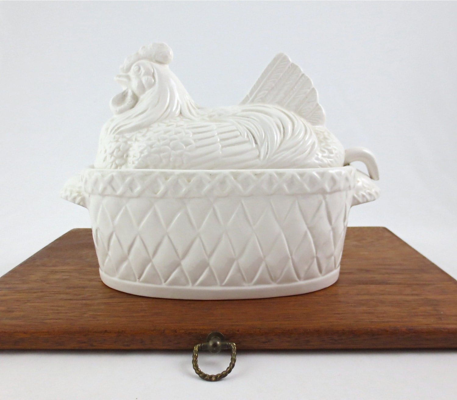 Vintage Chicken Soup Tureen / Hen on Basket with Ladle / Made