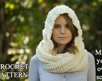 Hooded sewing Pattern, Instant CROCHET  scarf Crochet download PATTERN hooded pattern Download Scarf Scoodie