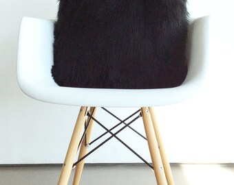 Black fur pillow throw suede cover 20 X 20 fluffy black fur