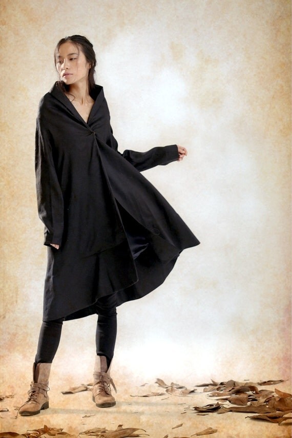 Open Front Fashion Cloak Style Lined Long Trench Coat Women Fashion Winter Autumn Europe Solid Cape Style Long Trench Coat Women Windbreaker For