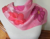 Hand Painted Silk Scarf in Shades of Red & Pink Fiesta Flowers, Ready to Ship