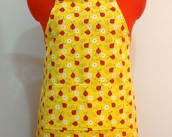 Kids Apron - Yellow Ladybug Childrens Apron - Childs Apron - Kitchen Accessory
