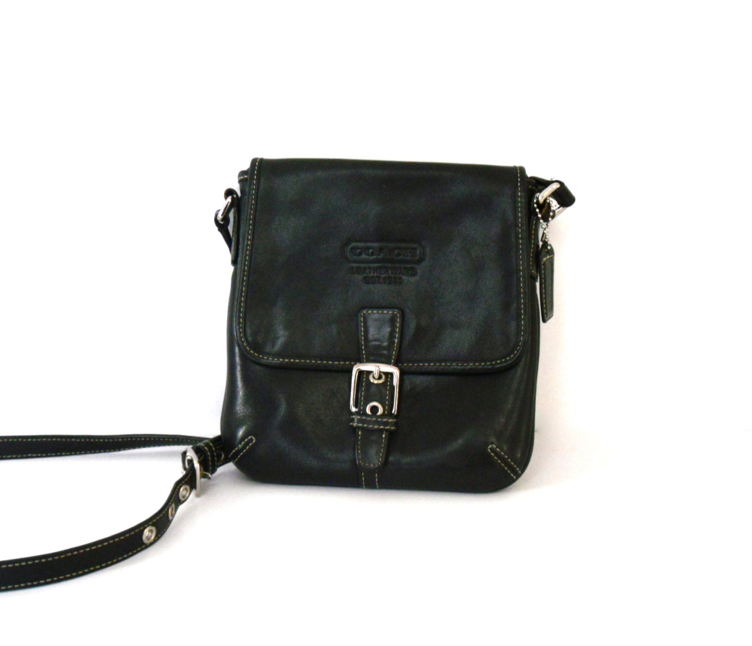 Vintage Coach Black Leather Crossbody Messenger Bag Purse with
