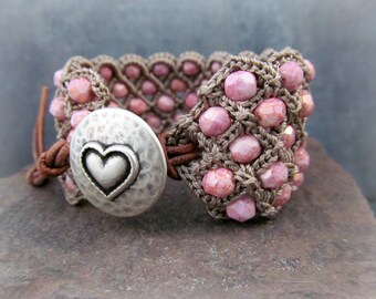 Crochet Pattern - Crochet Cuff Bracelet, Crochet Beaded Jewelry tutorial - pdf instant download